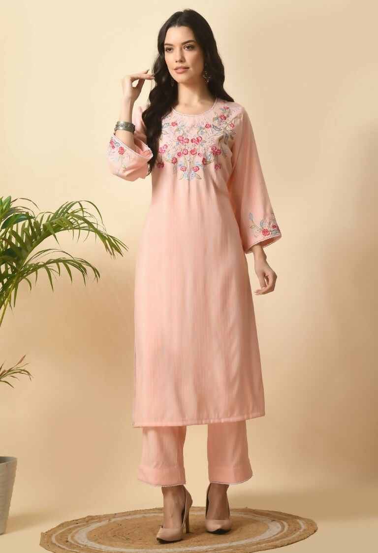 Joban Fashion Peach Cotton Rayon Kurta Set | Grocsy