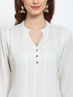 Myshka Women's White Solid Rayon Full Sleeve V Neck Casual Kurta Dupatta Set | Grocsy