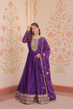 Joban Fashion Purple Georgette Sequence Embroidery Work Kurta Set | Grocsy