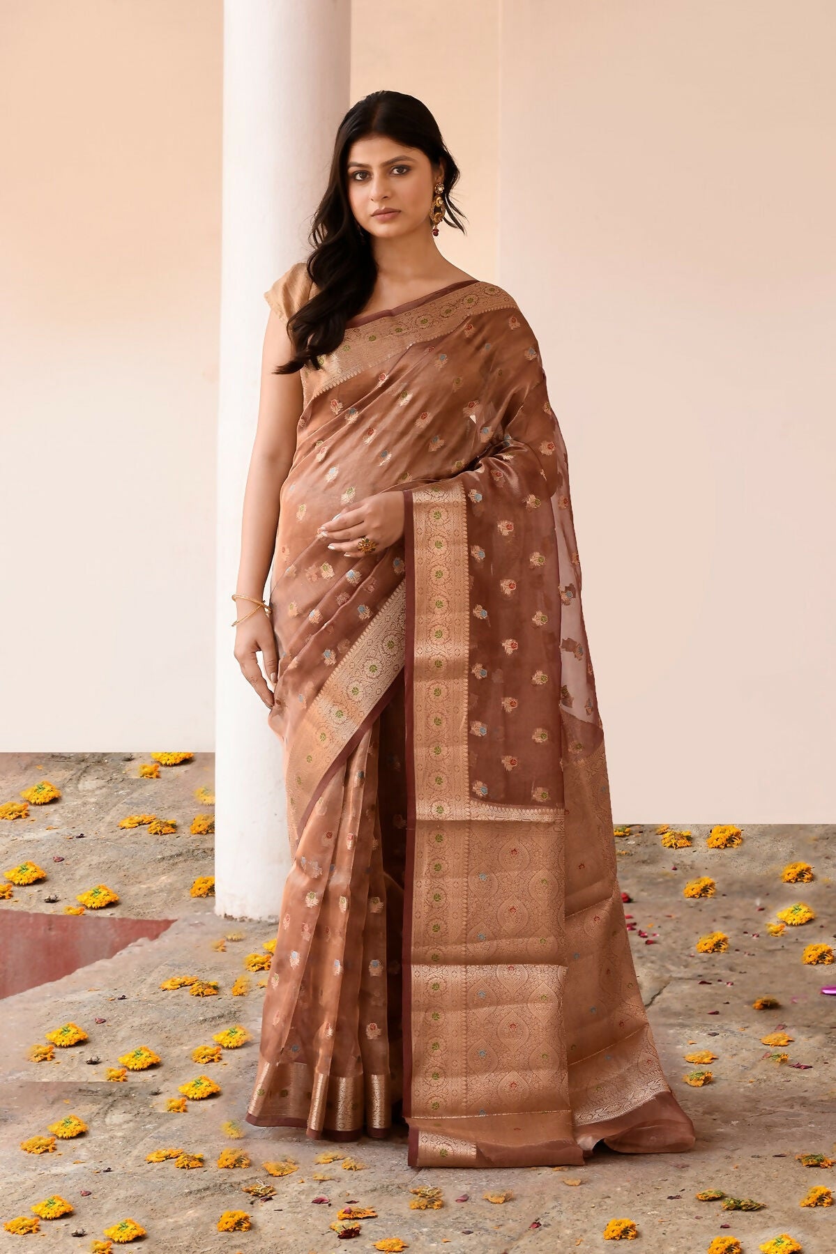 Joban Fashion Copper Pure Banarasi Tissue Saree | Grocsy