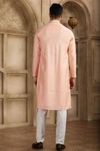Raivat Ethnic Banarasi Art Silk Mirror Work Kurta Pajama In Pink Colour | Grocsy