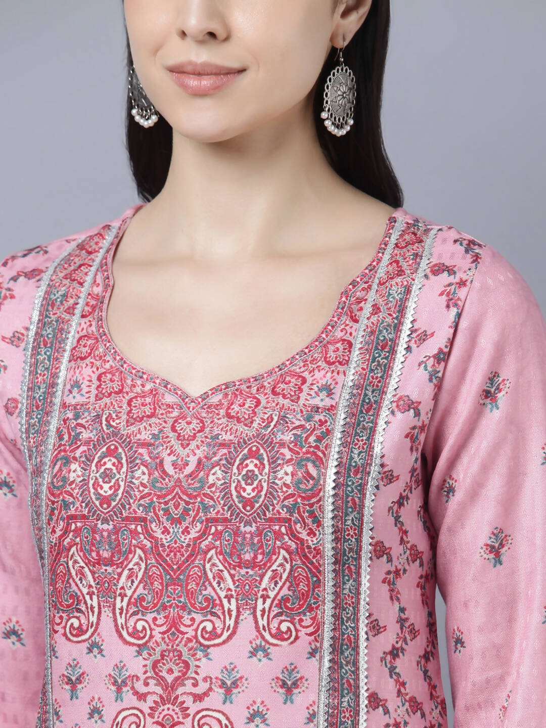 Myshka Women Pink Red Ethnic Motifs Printed Kurta | Grocsy