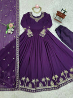 The52 Women's Gorgeous Faux Georgette Fabric Embroidery Work Flared Anarkali Pant and Dupatta Set | Grocsy