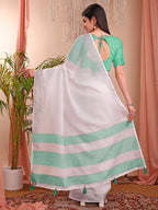 Shree Shyam Fashion The White Loom White Linen Cotton Saree | Grocsy