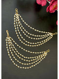 NVR Pearl Studded Classic Gold-Polished 5 Line Ear Chain Ear Cuff | Grocsy
