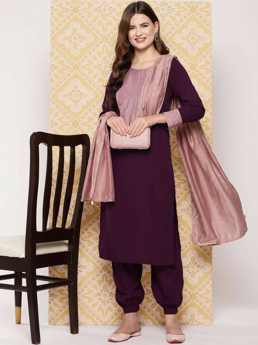 Ahalyaa Women's Traditional wear Kurta Set - Burgundy | Grocsy