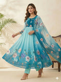 Teeya Creation Womens New Fancy Silk Heavy Quality Fabric With Handwork Sky-Blue Gown Set | Grocsy