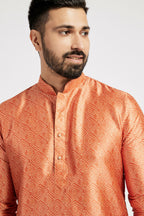 Ethnic India Orange Men's Kurta Bandhani Polyester | Grocsy
