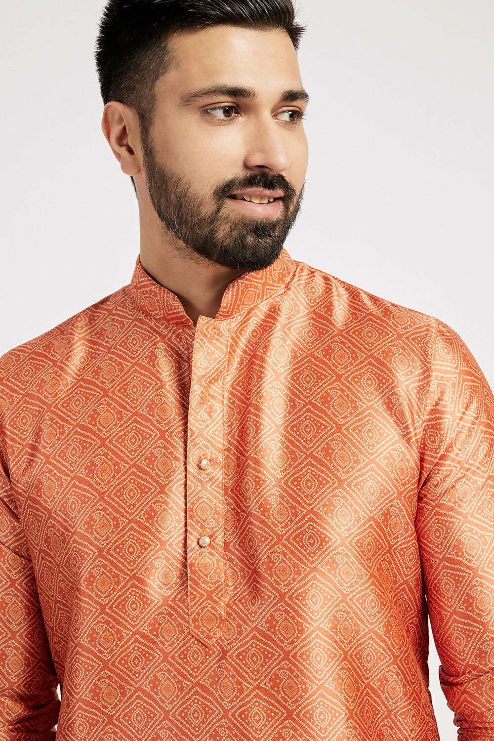 Ethnic India Orange Men's Kurta Bandhani Polyester | Grocsy