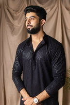 Black Rayon Thread Embroidery Work Kurta Set - Mahotsav | Grocsy