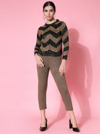 Women Black Acrylic Stripe & Solid Winter Co-Ord Set - Wool Trees | Grocsy
