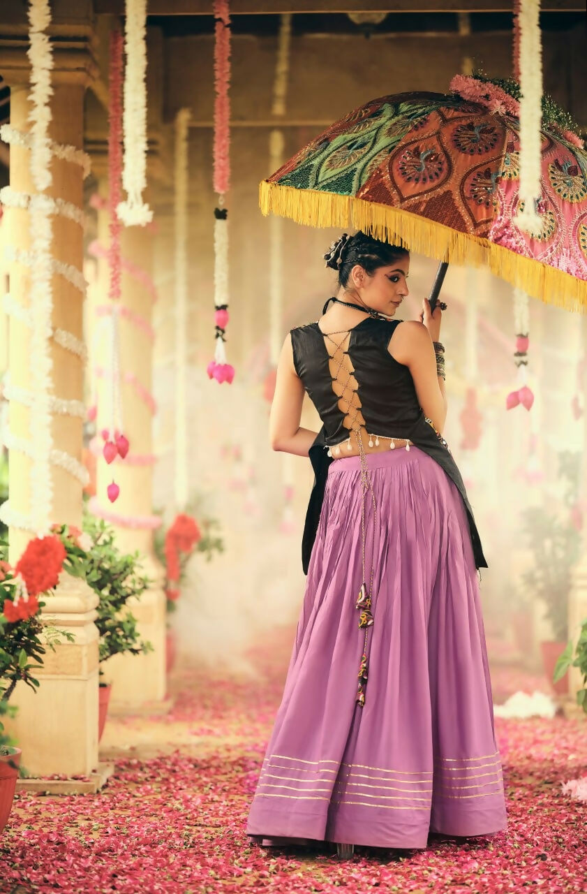 Teeya Creation Lavender Colour Rayon Silk Embroidery Work Fully Stitched Navratri Lehenga | Grocsy