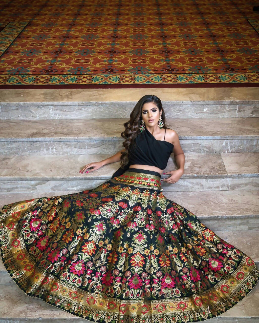 Black Banarasi Silk Lehenga Choli for Women, Ready to Wear Stitched Lengha Choli for Party by Infinity Export | Grocsy