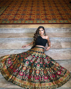 Black Banarasi Silk Lehenga Choli for Women, Ready to Wear Stitched Lengha Choli for Party by Infinity Export | Grocsy