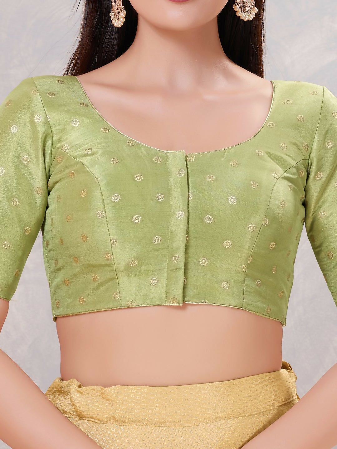 Joban Fashion Women Silk Pista-Green Stitched Blouse | Grocsy