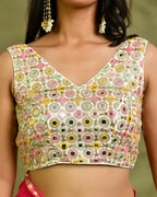 Amodini Designer Studio Multicolor Mirror Work Sleeveless Padded Blouse | Grocsy