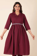 Aramya Maroon Linen Cotton Solid A-line Kurta for Women | Grocsy