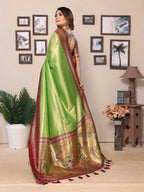 Aastha Fashion Pista Tissue Silk Weaving Saree | Grocsy