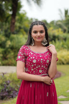 Vastranavya Premium Designer Faux Blooming with Embroidery Zari Sequins work Gown - Pink | Grocsy