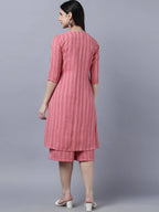 Myshka Stylish Pink Cotton 3/4 Sleeve Women's Kurta Palazzo Set | Grocsy