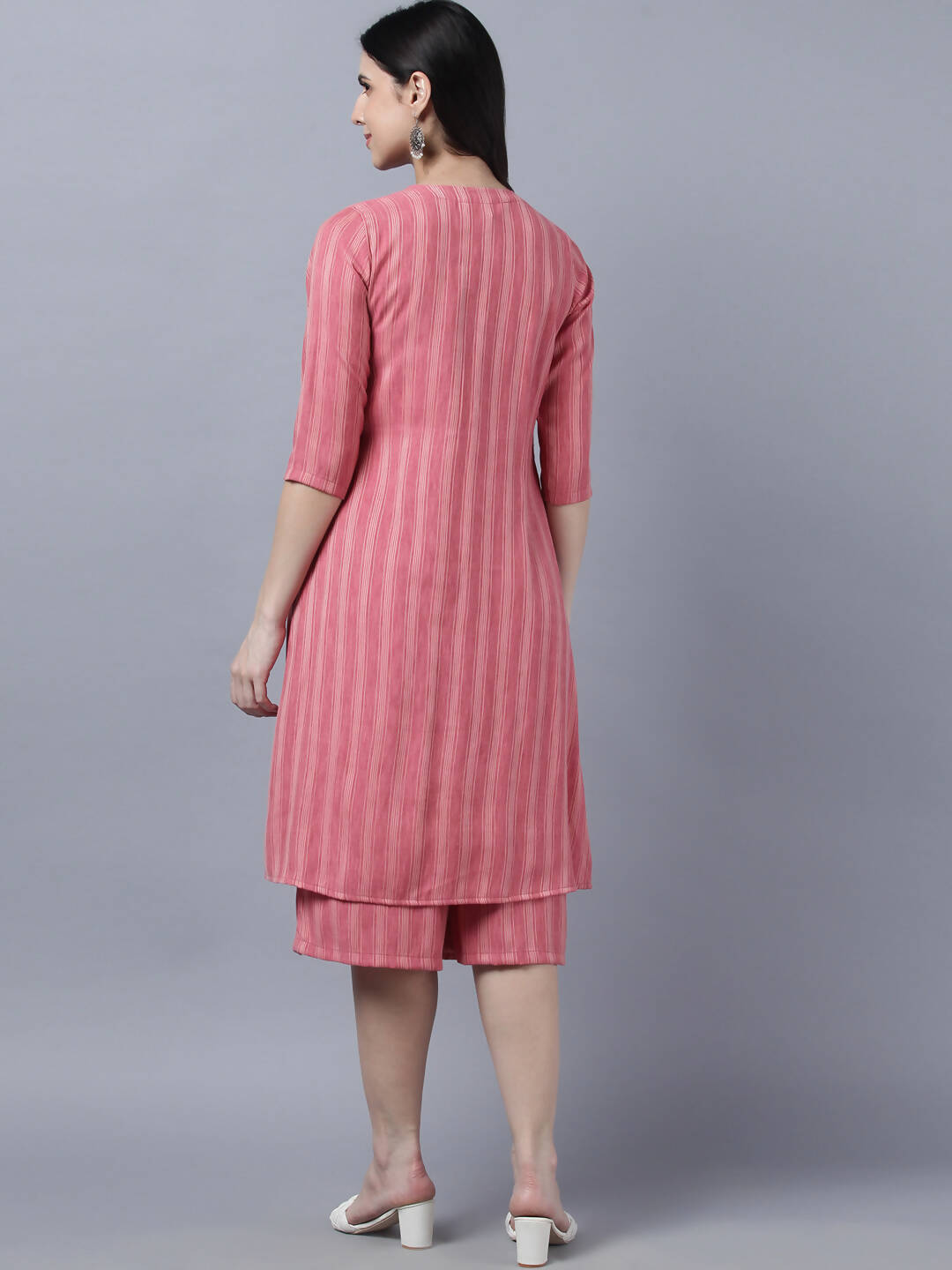 Myshka Stylish Pink Cotton 3/4 Sleeve Women's Kurta Palazzo Set | Grocsy
