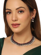 NVR Women Silver-Plated Stone Studded Oxidised Silver Jewellery Set | Grocsy