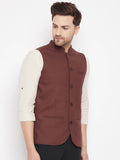Even Apparels Maroon Merino Men Woven Nehru Jacket | Grocsy