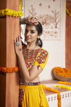 Yellow Viscose Rayon Thread Embroidery with mirror work Navratri Lehenga Choli with Dupatta - Raas | Grocsy