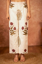 Joban Fashion Off White Red Floral Hand Block Printed Cotton Kurta Pant Set | Grocsy
