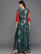 Ahalyaa Women's Green Crepe Gold Smoke Printed Dress | Grocsy