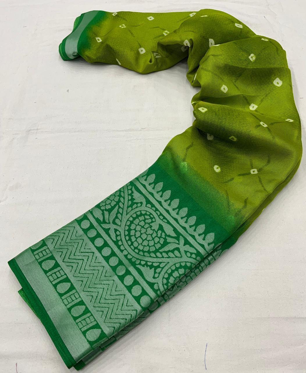 Green Jute Silk Ethnic Motifs Saree with Unstitched Blouse - A2M | Grocsy
