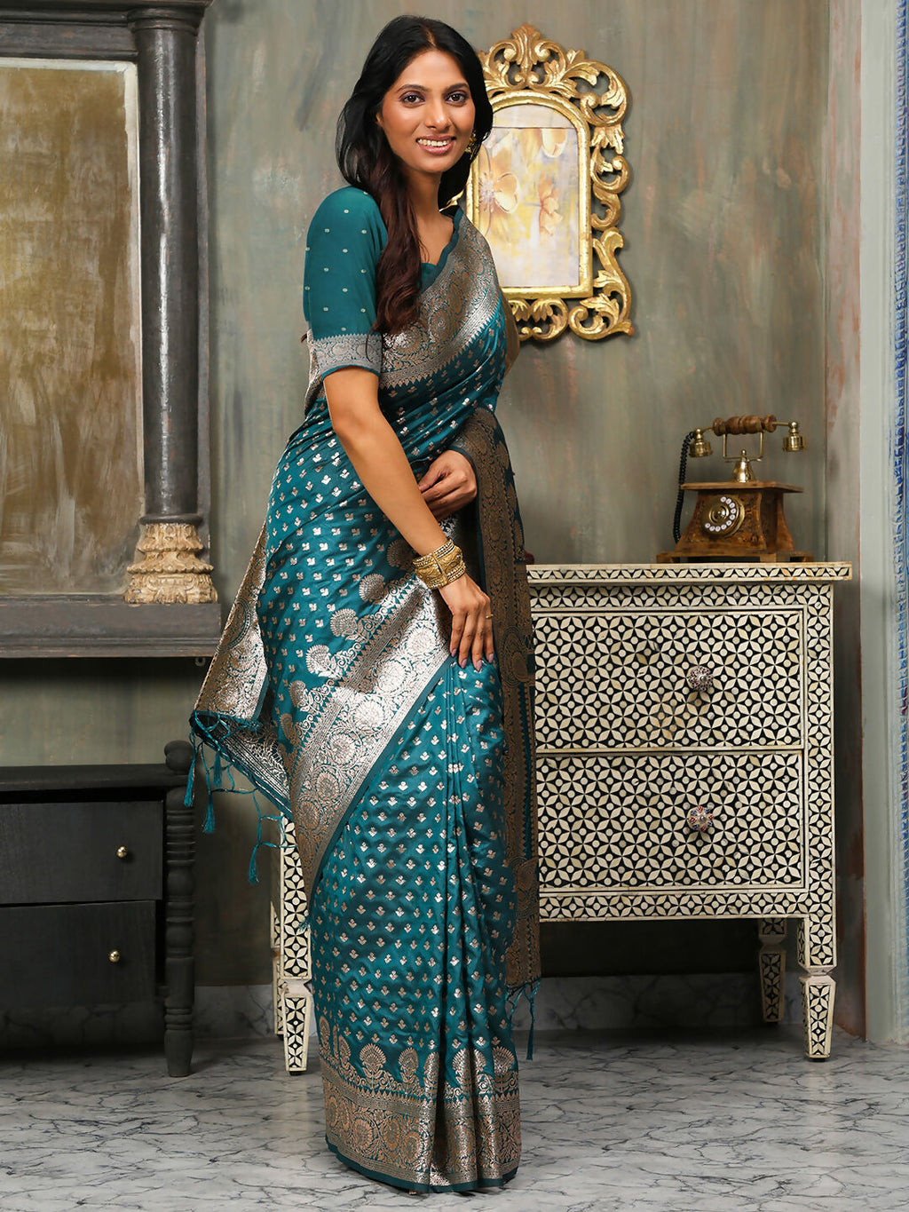 Shree Shyam Fashion Banarasi Silk Sea Green Saree | Grocsy