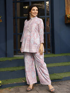 Light Pink Rayon Floral Printed Top with Matching Bottom - Eesha | Grocsy