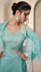 Anaita Aqua blue Embroidered Silk Stitched Salwar Suit | Grocsy
