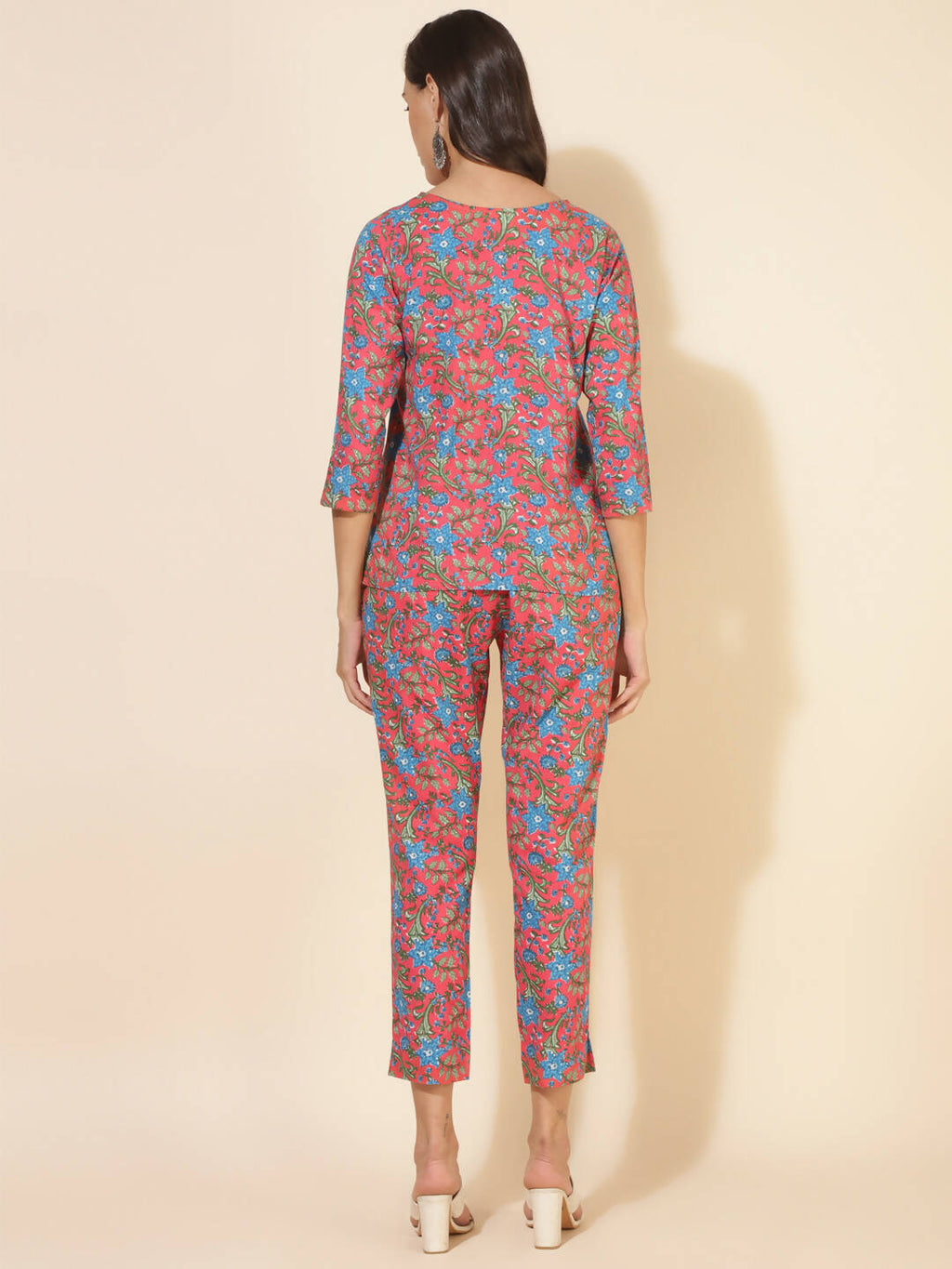 Janasya Women's Pink Cotton Floral Printed Casual Regular Co-ords | Grocsy