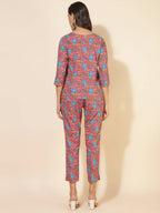 Janasya Women's Pink Cotton Floral Printed Casual Regular Co-ords | Grocsy