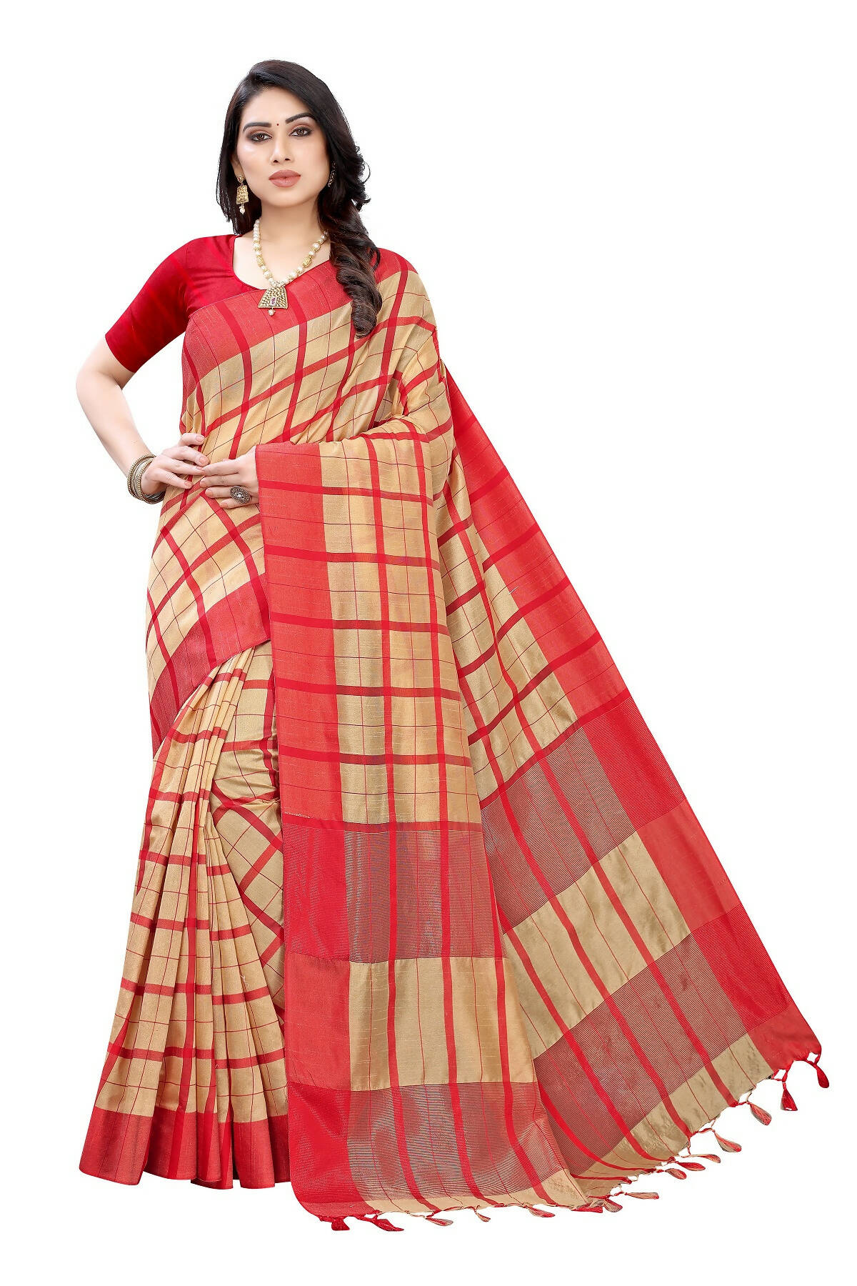 Vamika Cream Cotton Silk Weaving Saree (SATURN CHICKU) | Grocsy