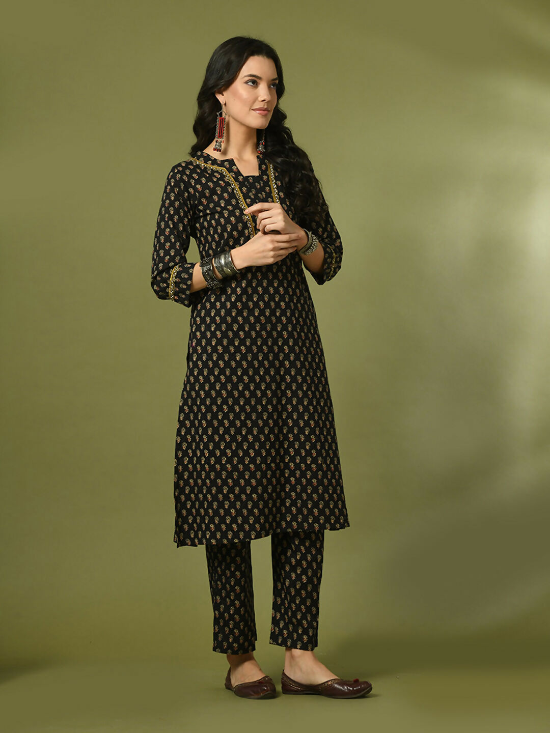 Myshka Women's Black Printed Cotton Straight Party Kurta Set | Grocsy
