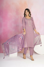 Ethnic Festive Wear Viscose Chanderi Purple Stitched Suit With Dupatta - Tanisha | Grocsy