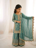 Teeya Creation New Trendy Fully Stitched Ready to Wear Kids Kurta Palazzo Set-Blue | Grocsy