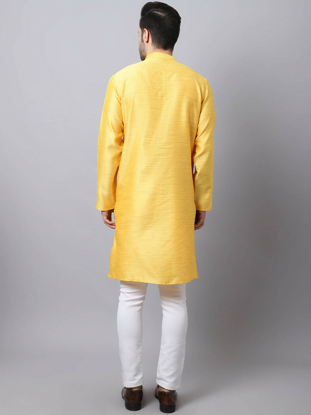 Even Apparels Yellow Pure Cotton Men's Kurta With Band Collar (SLK1187) | Grocsy