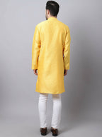 Even Apparels Yellow Pure Cotton Men's Kurta With Band Collar (SLK1187) | Grocsy