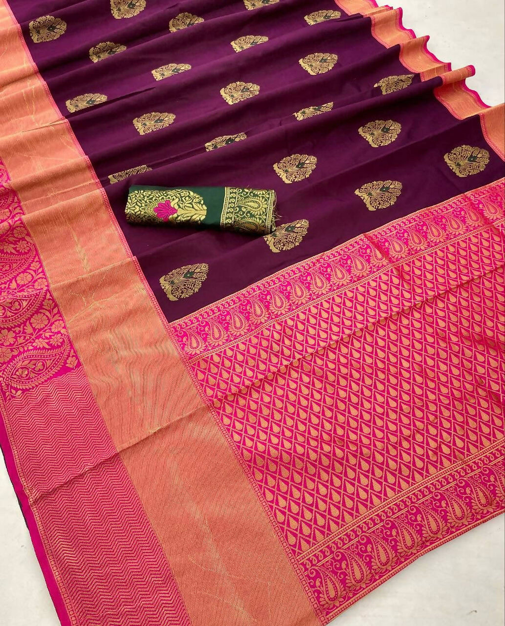 DEIANA'S Beautiful Designer Golden zari Soft Lichi Silk Saree - Wine | Grocsy