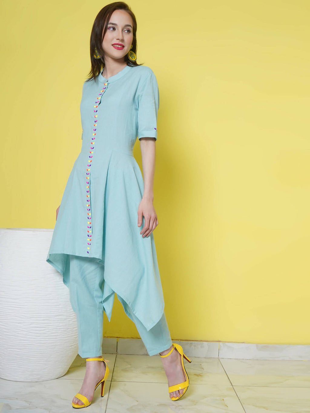 Women Republic Light Blue Cotton Kurta Set | Grocsy