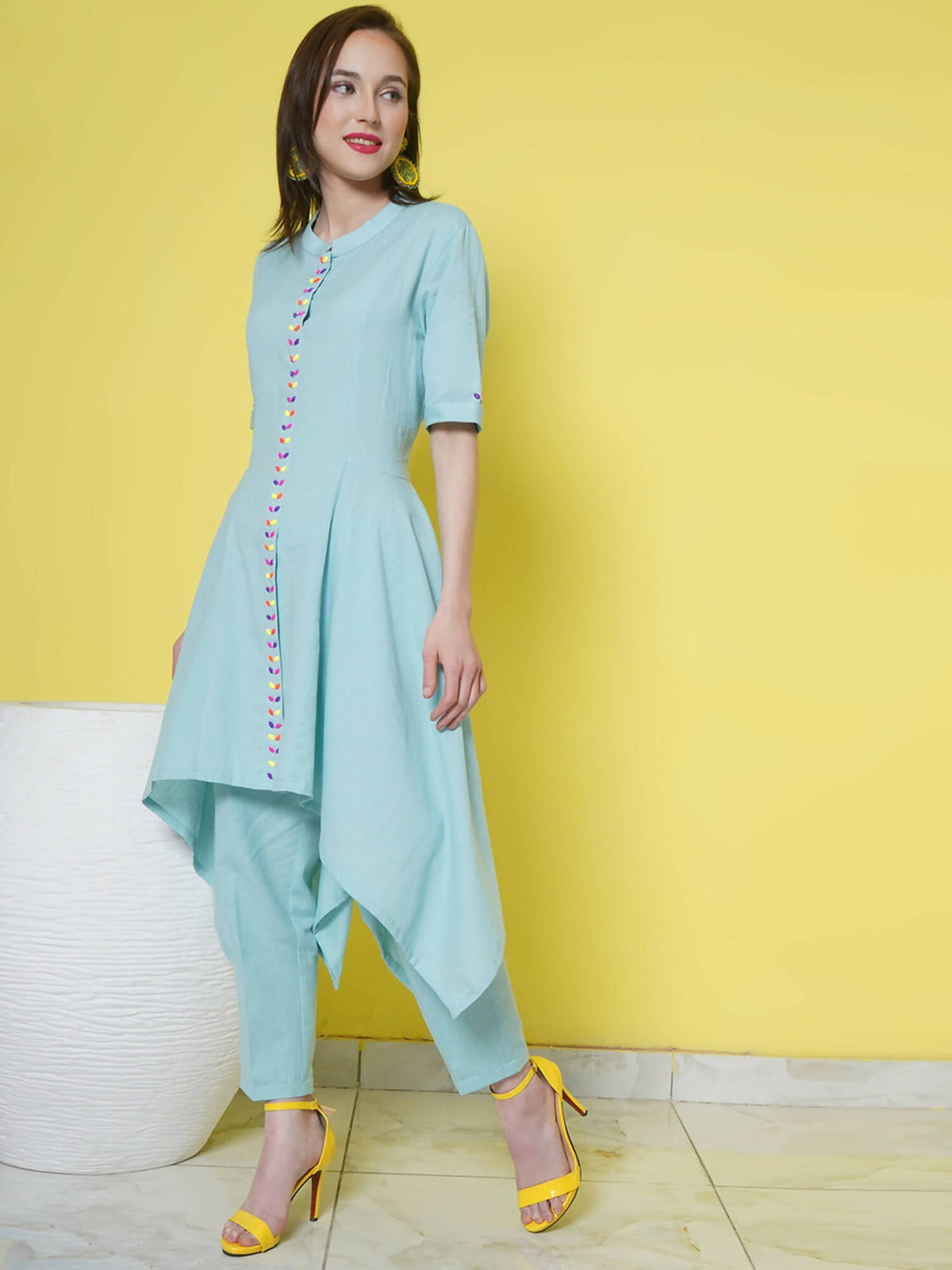 Women Republic Light Blue Cotton Kurta Set | Grocsy