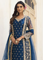 Vegaa Fashion Navy Blue Net Embroidered Pakistani Salwar Kameez | Grocsy