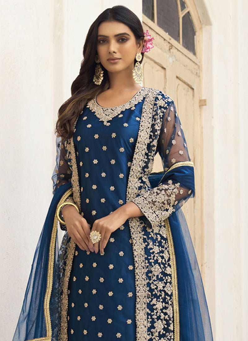 Vegaa Fashion Navy Blue Net Embroidered Pakistani Salwar Kameez | Grocsy