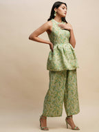 Green Poly Rayon Floral Printed Top with Matching Trouser - Shivani | Grocsy
