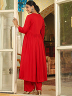 Janasya Maroon Rayon Yoke Embroidery Kurta & Bottom | Grocsy