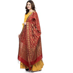 A R Silk Women's Vanarsi Silk Zari Embroidery Mehroon Fancy Dupatta | Grocsy